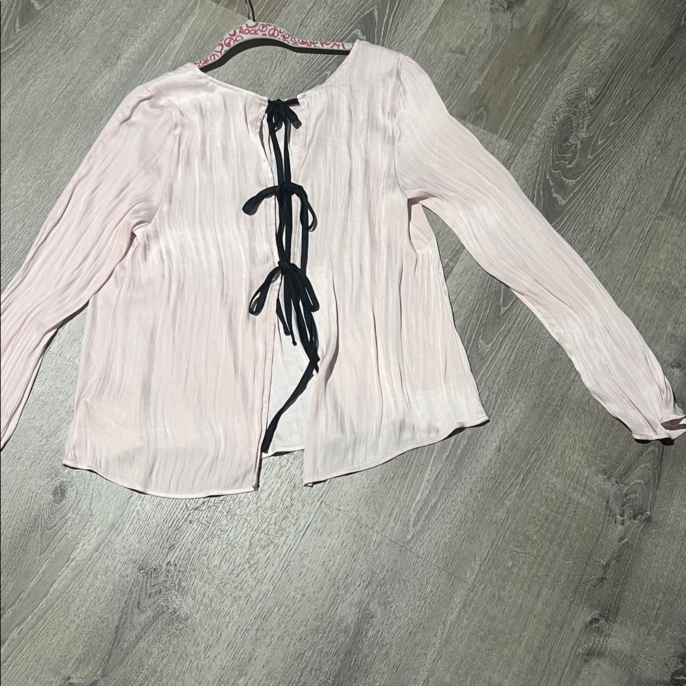Free People Pink Arabella Tie Back Satin Blouse - Picture 2 of 14